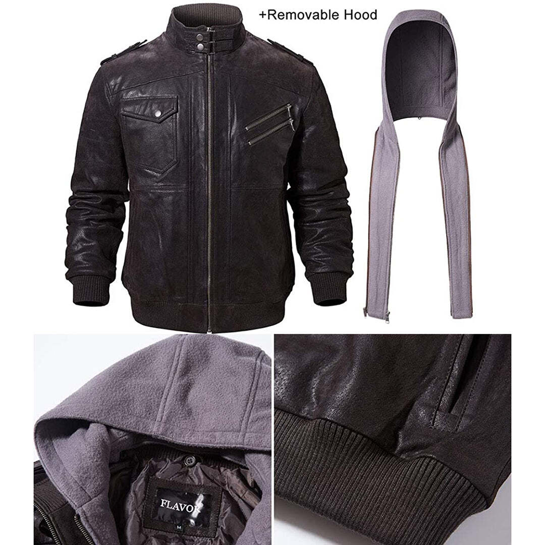 Casual Detachable Hooded PU Men Jacket