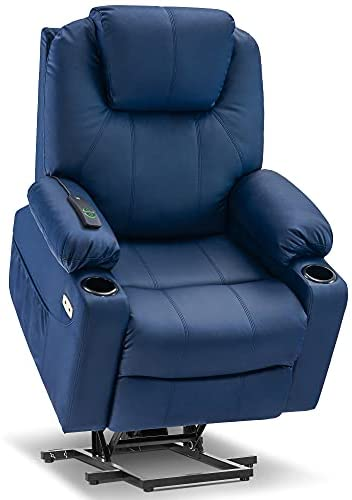 Mcombo Electric Power Lift Recliner Chair Sofa with Massage and Heat for Elderly, 3 Positions, 2 Side Pockets and Cup Holders, USB Ports, Faux Leather