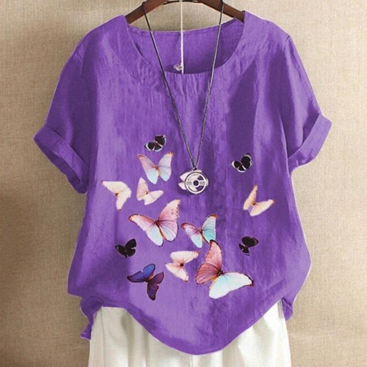 Women's Casual Cartoon Butterfly Print Short-Sleeved Suits