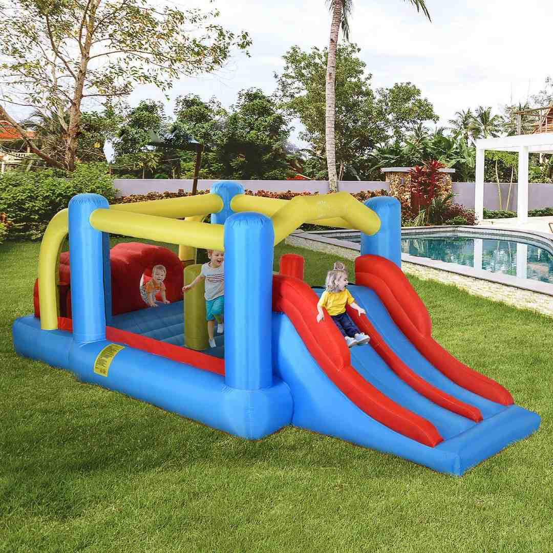 3-in-1 Kids Inflatable Bounce House Jumping Castle with Slide, Climbing Walls, & Trampoline