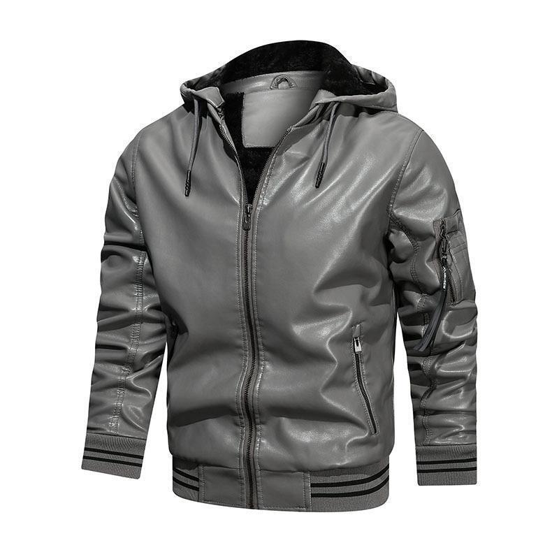 Casual Fashion Hooded Solid PU Men's Jacket