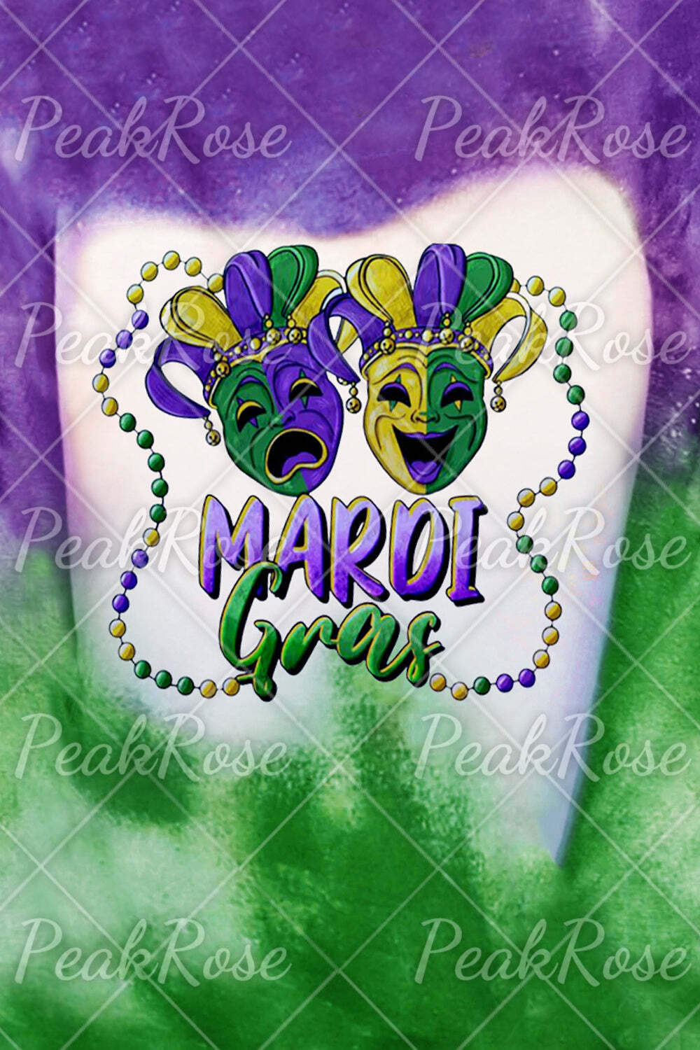 [CLEARANCE SALE]Casual Mardi Gras Mask With Beads Print Bleached Round Neck Sweatshirt