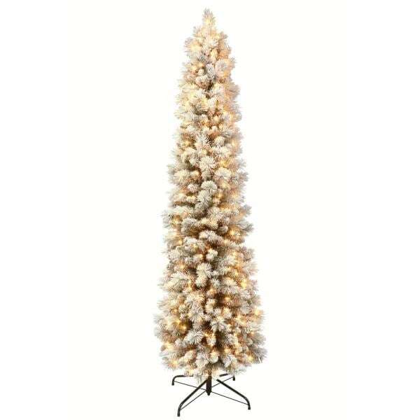 6.5 ft. Pre-Lit Flocked Portland Pencil Artificial Christmas Tree with 300 UL- Listed Clear Lights 3