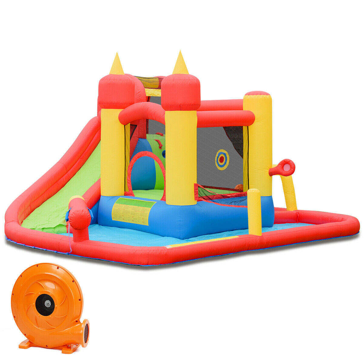 Inflatable Castle Water Slide Jumping Bounce House with 740 W Blower