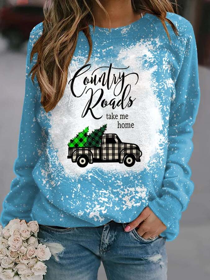 Christmas Tree Truck Country Roads Take Me Home Print Sweatshirt