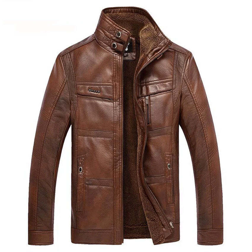 Men's Super Faux Leather Straight Zipper Jacket
