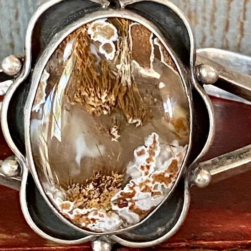 Navajo Sterling Silver Bracelet with Stunning Dendritic Agate