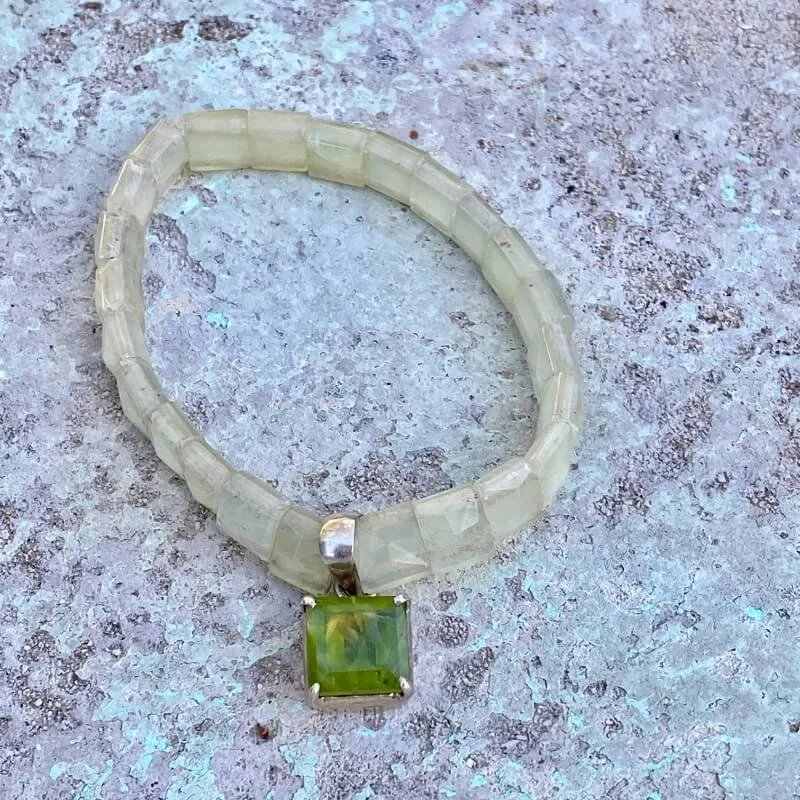 Green Prehnite and Peridot Bead Bracelet with Sterling Silver