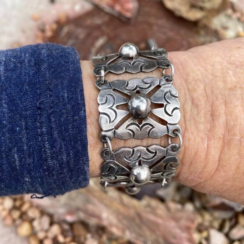 Vintage Mexican Sterling Silver Panel Bracelet