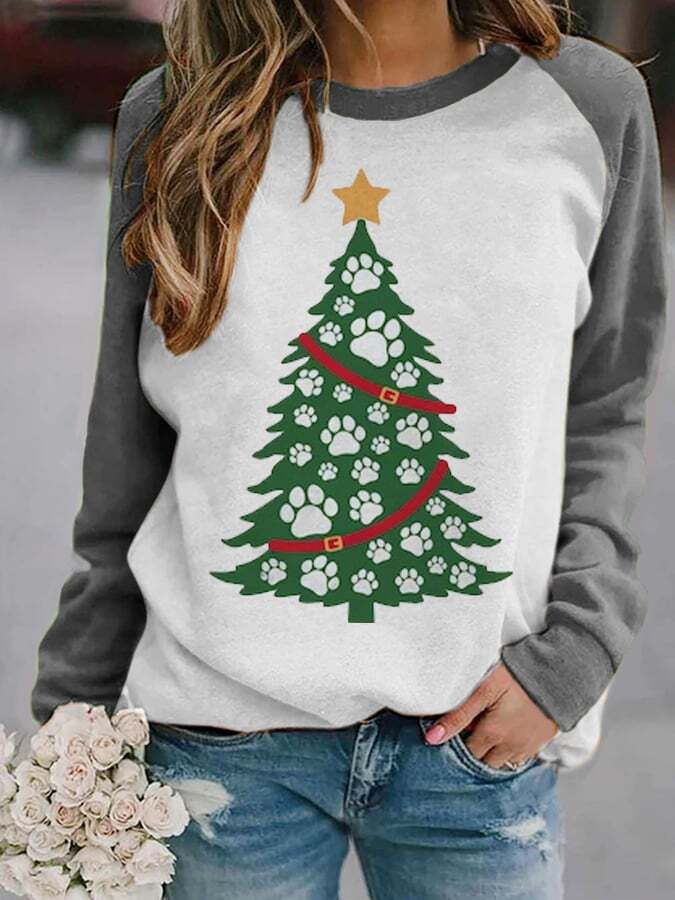 Women's Dog Paw Christmas Tree 🎄Print Sweatshirt