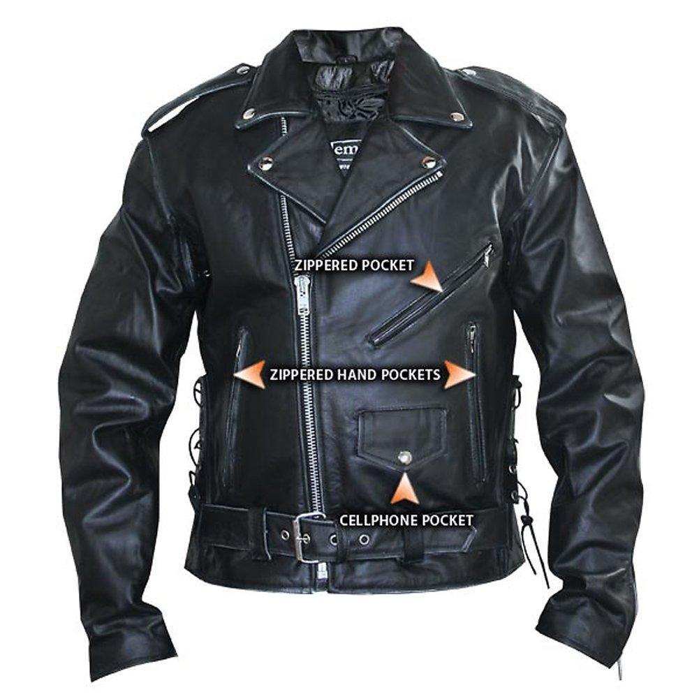 Men's Black Embossed Flying Skull Distressed Leather Jacket
