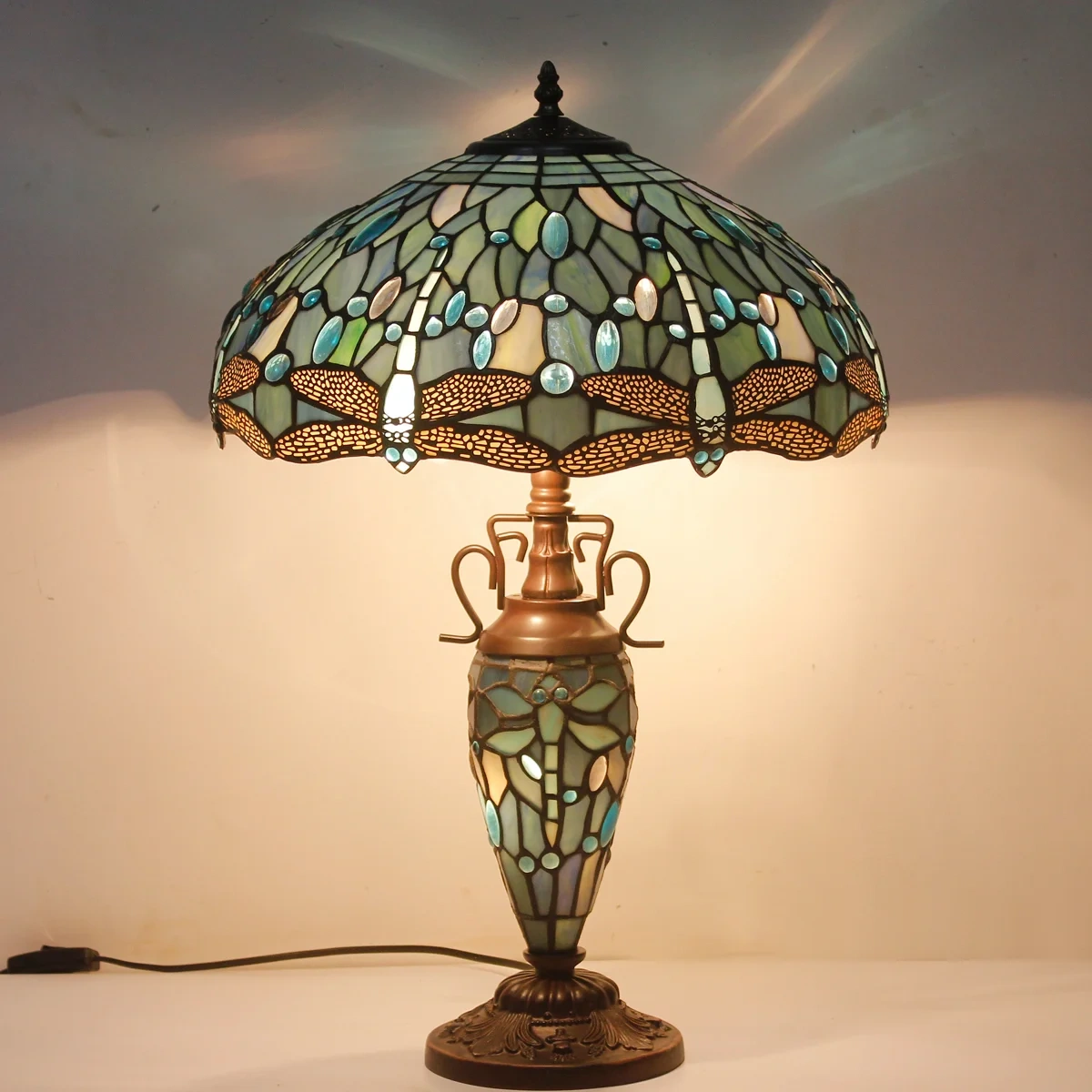Tiffany Table Lamp With Nightlight Rustic Large 24
