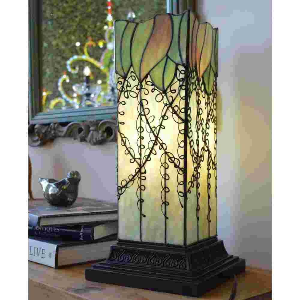Multicolored Stained Glass and Resin Filigree Hurricane Lamp - 8.25