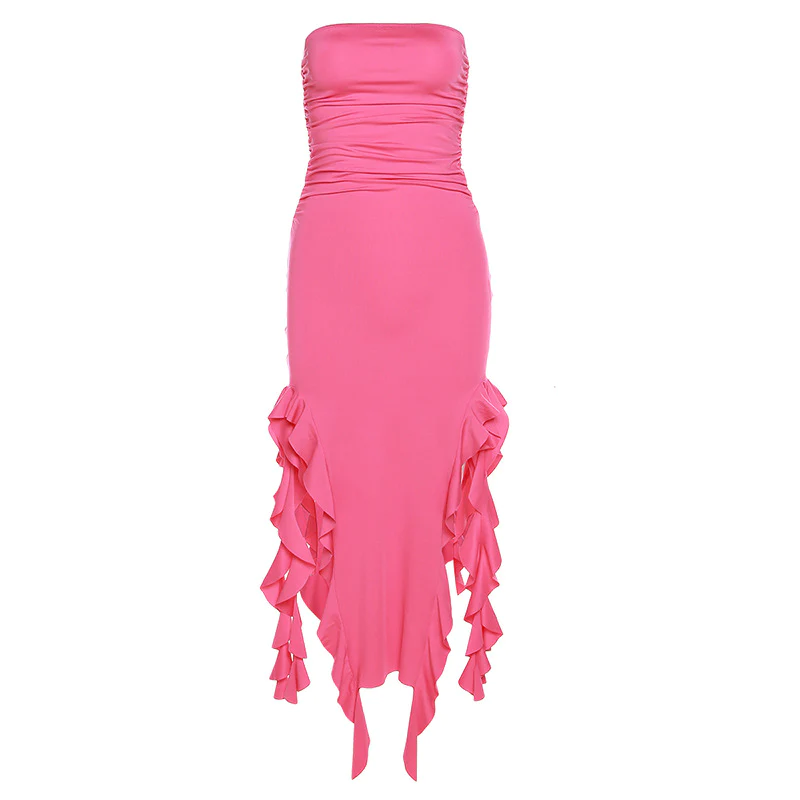 Fashion Solid Color Slit Tube Top Dress