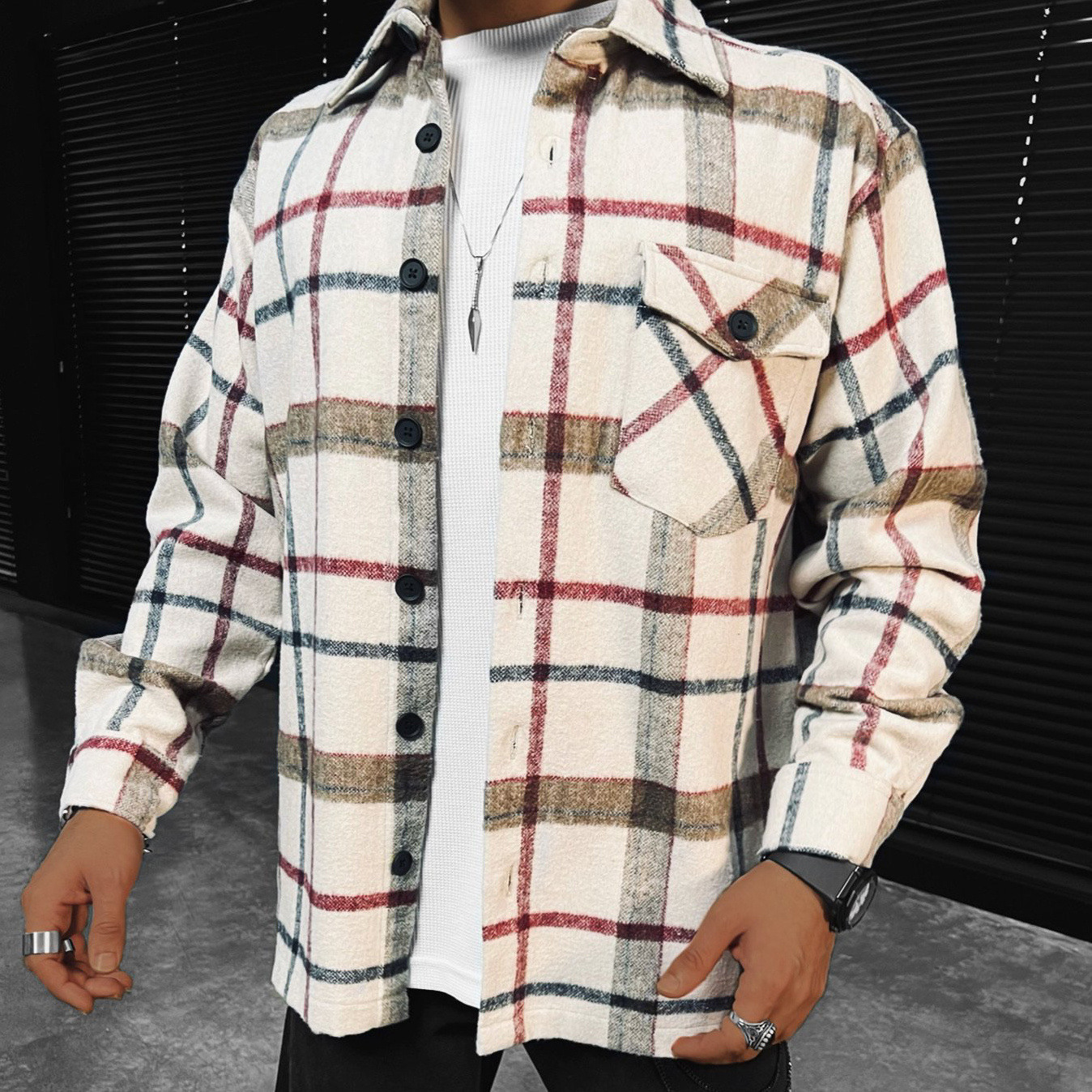 Checked Textured Print Long Sleeve Jacket