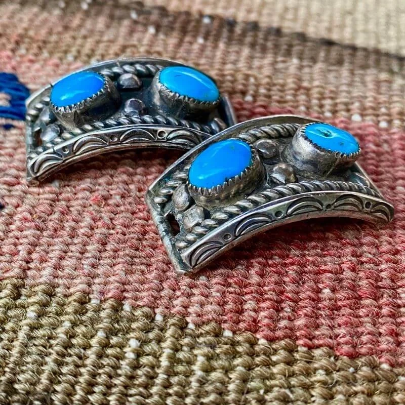 Vintage Navajo Watch Band Plates with Blue Turquoise