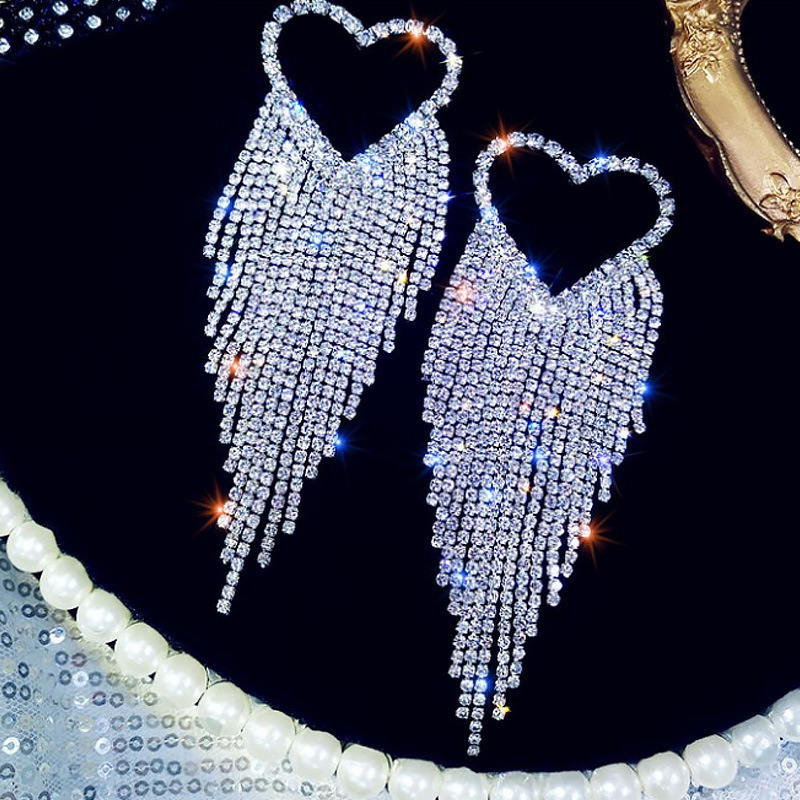 Fringed Diamond Heart Earrings