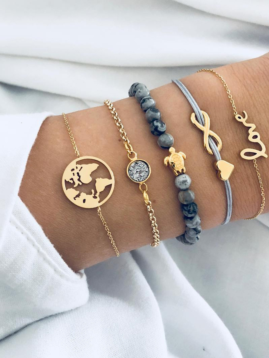 Fashion Personality  Turtle World  Map  Letters  Infinity-8 Words  Love Beads  Bracelet Set Female New