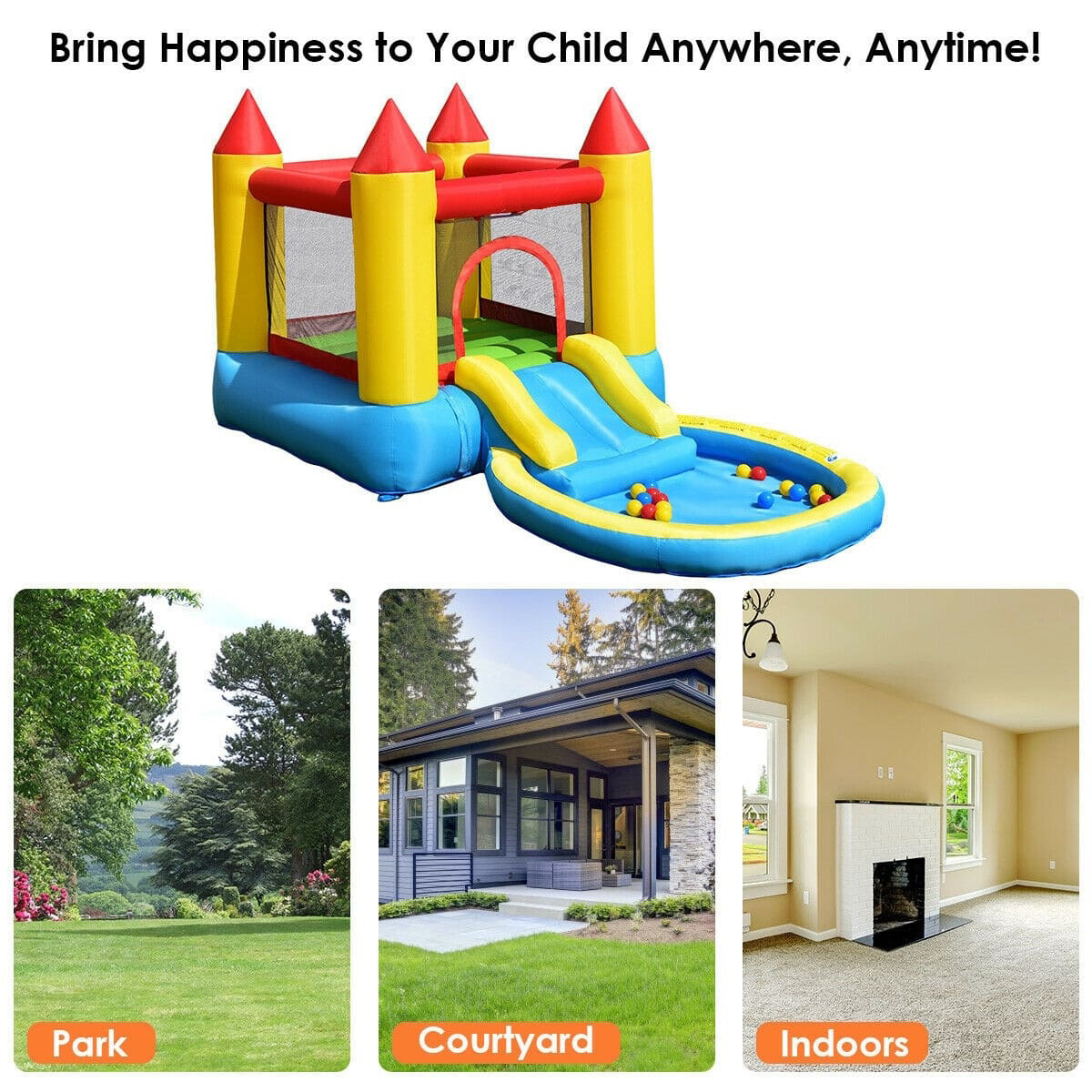 Inflatable Kids Mini Castle Slide Splash Pool Bounce House Blower Not Included