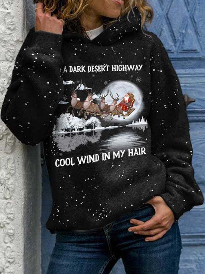 Christmas Santa Snowflake On A Dark Desert Highway Cool Wind In My Hair Print Hoodie