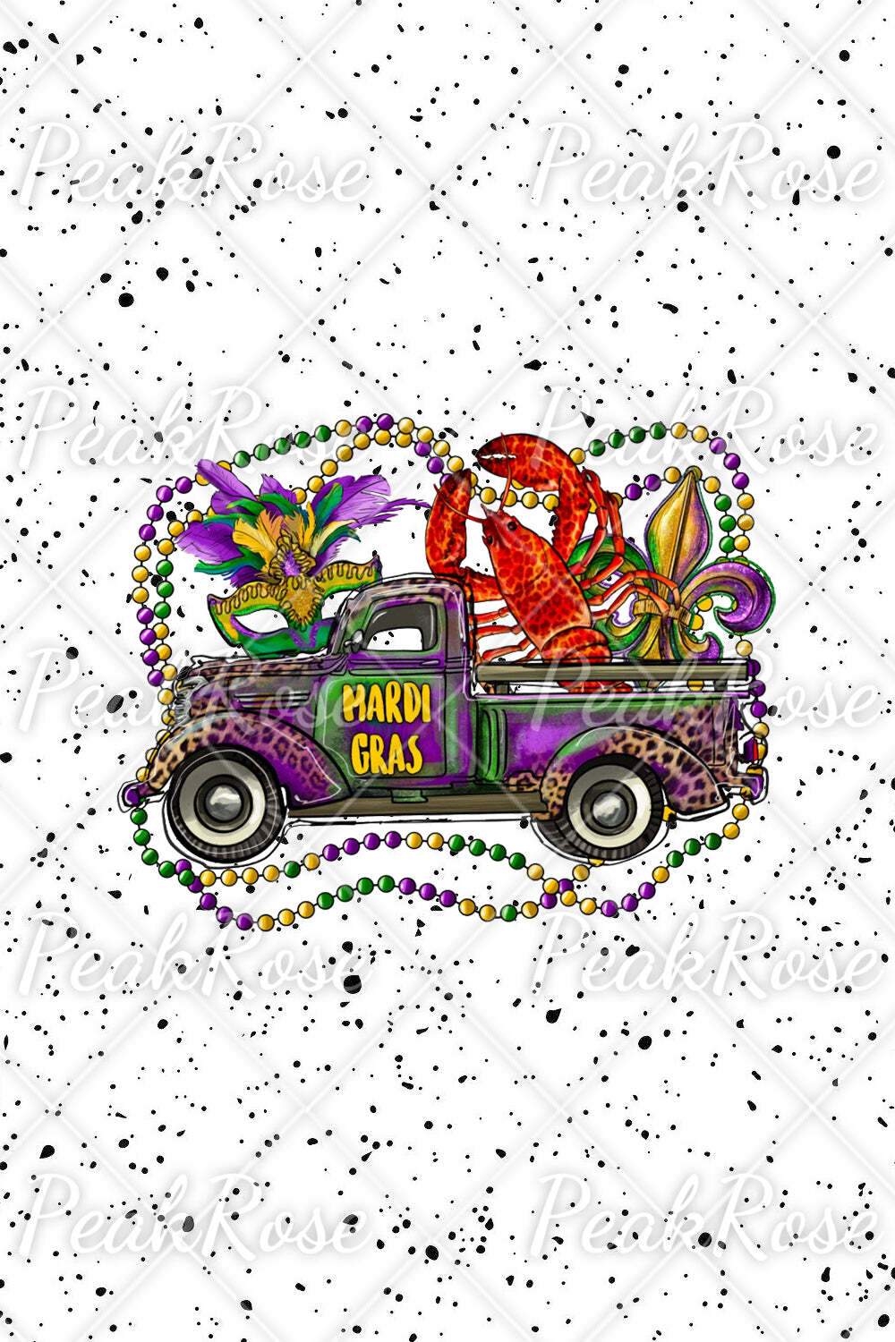 [CLEARANCE SALE]Mardi Gras Truck With Mask Fleur De Lis And Crawfish Western Leopard Print V-Neck Long Sleeve Tee