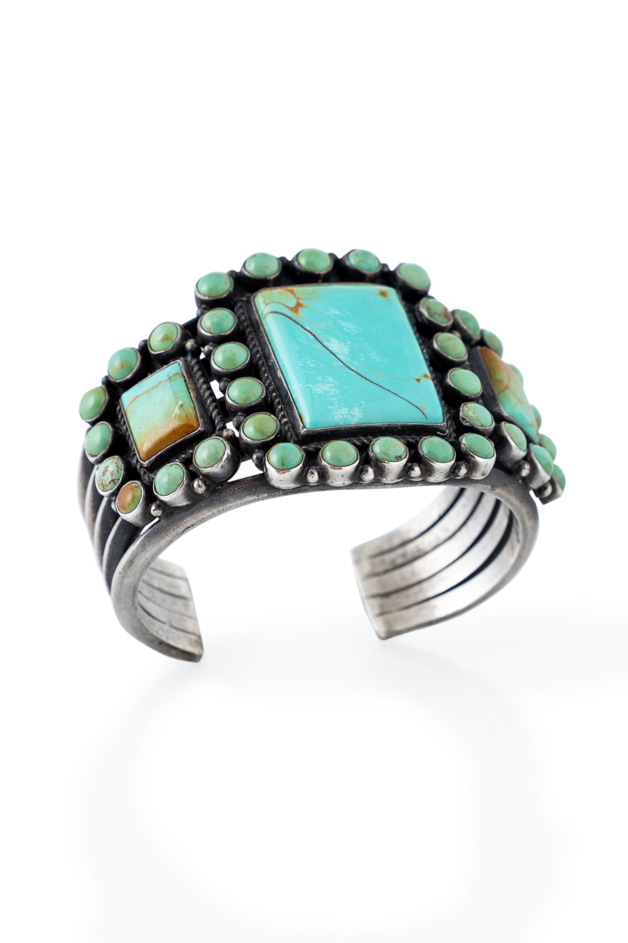 Cuff, Cluster, Turquoise, Square Cameo, Kirk Smith, Vintage, 2706