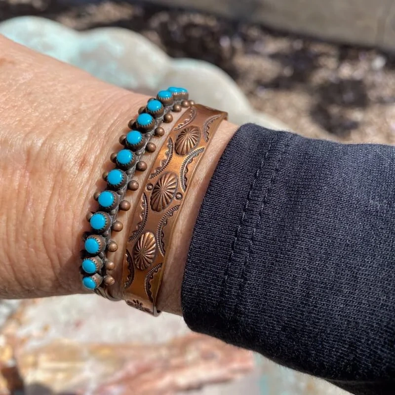 Vintage Solid Copper Southwestern Cuff with Faux Turquoise