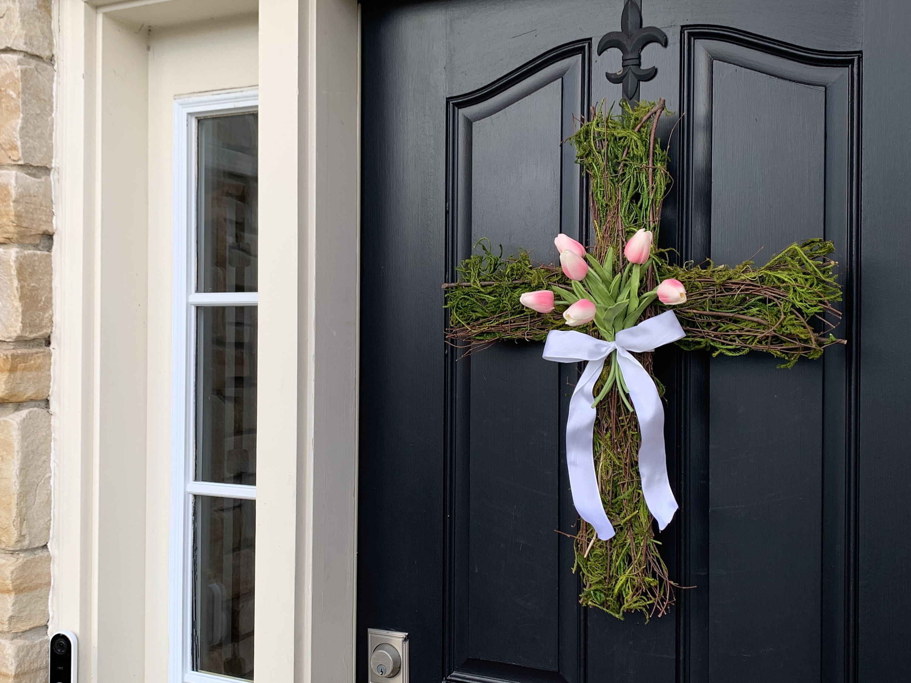 Easter Cross for Front Door, Cross Wreath, Easter Decor, Tulips for Easter, Easter Gifts for Mom, Retirement Home Decor