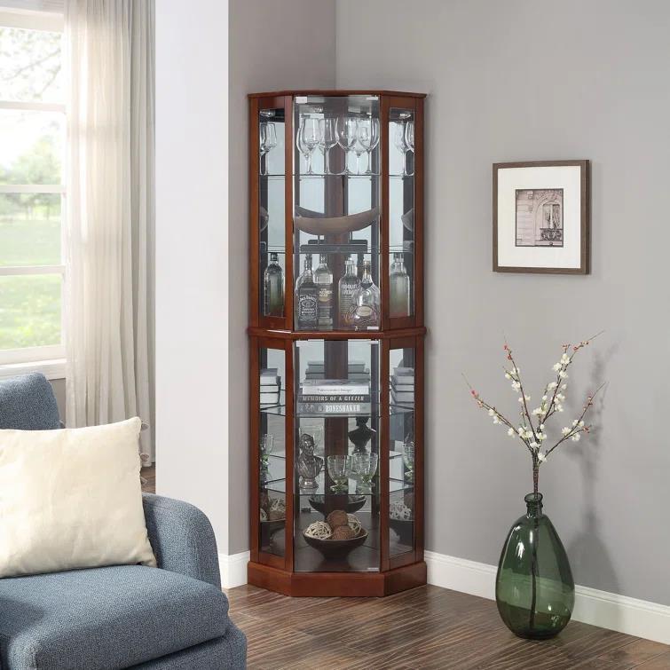 26'' Wide Mirrored Back Curio Cabinet with Lighting