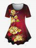 Golden Rose Print Ombre Tee and Leggings Plus Size Matching Set Outfit