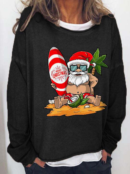 Women's Merry Christmas Santa Coconut Tree Print Sweatshirt