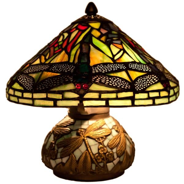 10-inch Stained Glass Mini Dragonfly Lamp - 10