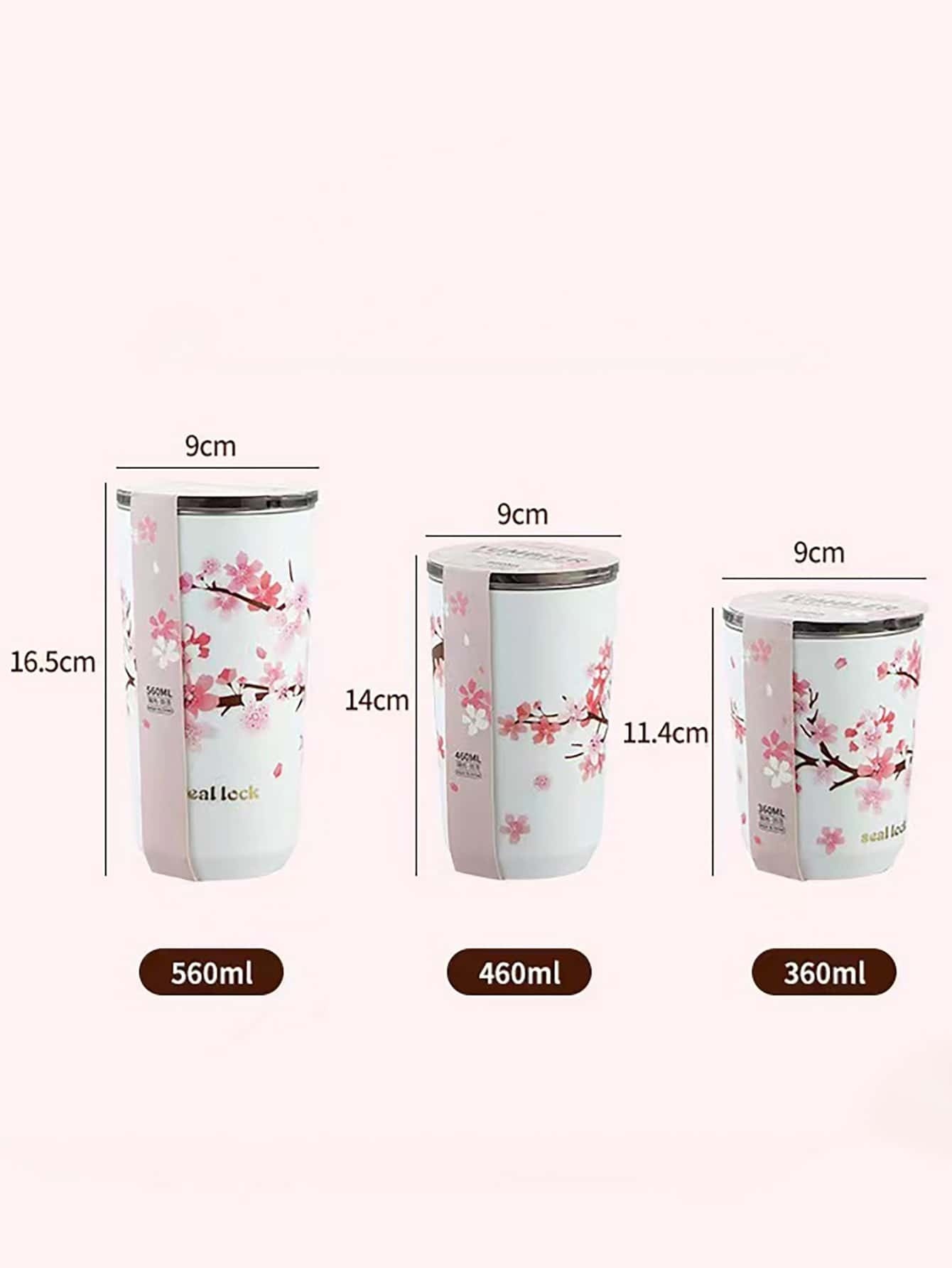 1pc Stainless Steel Cherry Blossom Thermal Mug With Lid,Double Wall Coffee Leak-Proof Water Cup,Travel Camping Tea Tumbler Drinkware