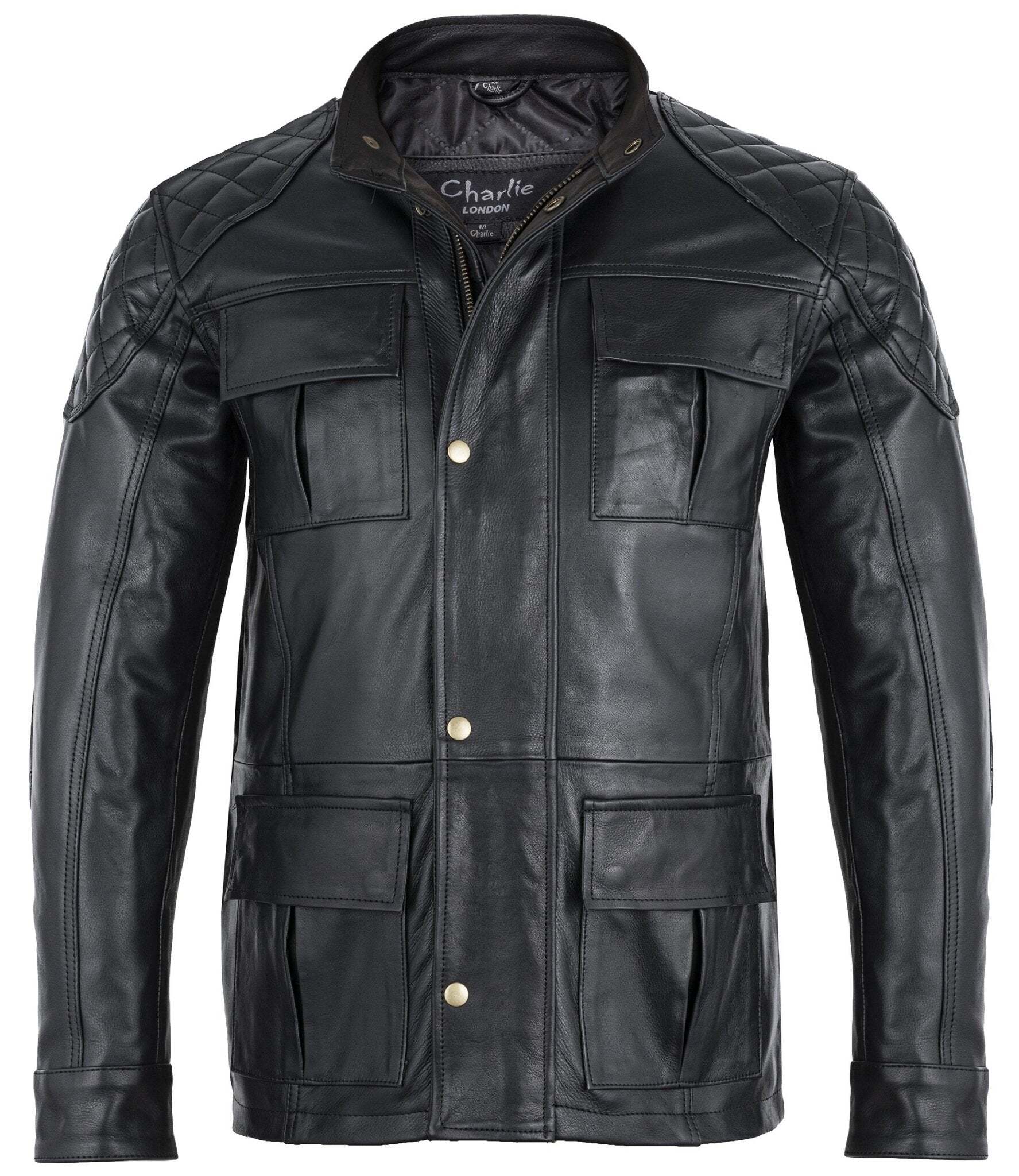 Mens Soft Black Leather Biker Long Jacket - Three Quarter Jackets