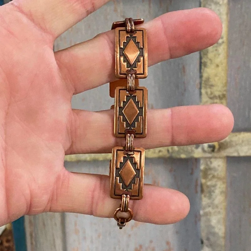 Vintage Solid Copper Rectangular Concho Bracelet