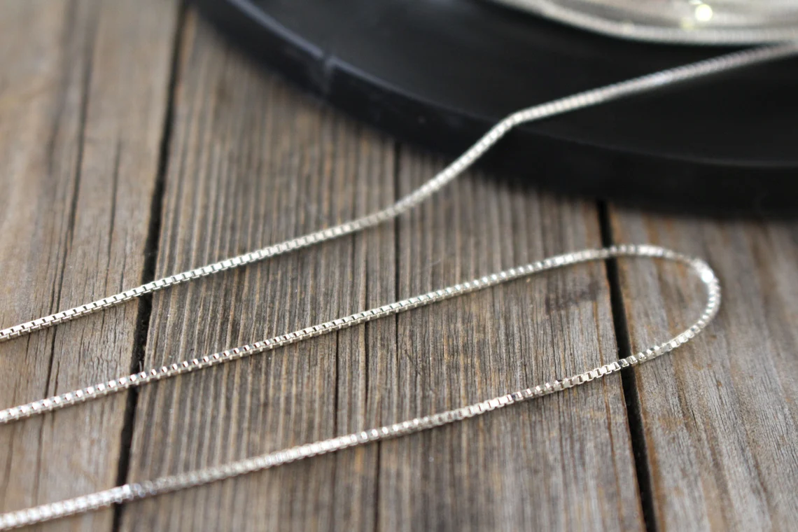 Silver Box Chain by the Foot - Necklace Diamond Cut Box Chain - Permanent Jewelry - Bulk Chain - 925 Sterling Silver