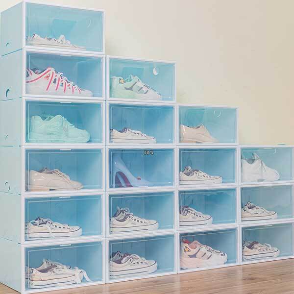 Dustproof Shoe Organizer Boxes, Plastic Stackable Shoe Storage For Closet, Space Saving Shoe Holder Sneaker Display Case