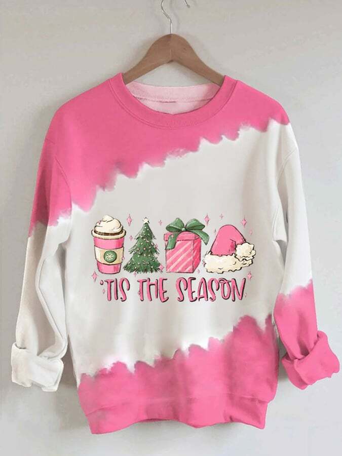 Women's Tis The Season Pink Christmas Coffee Cup Print Sweatshirt