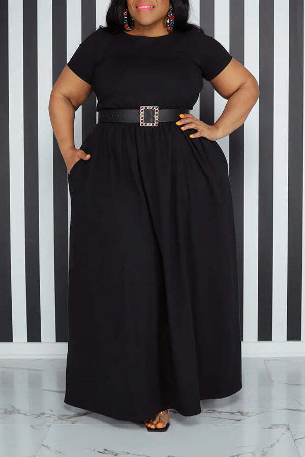 Solid Color Waist Swing Maxi Dress