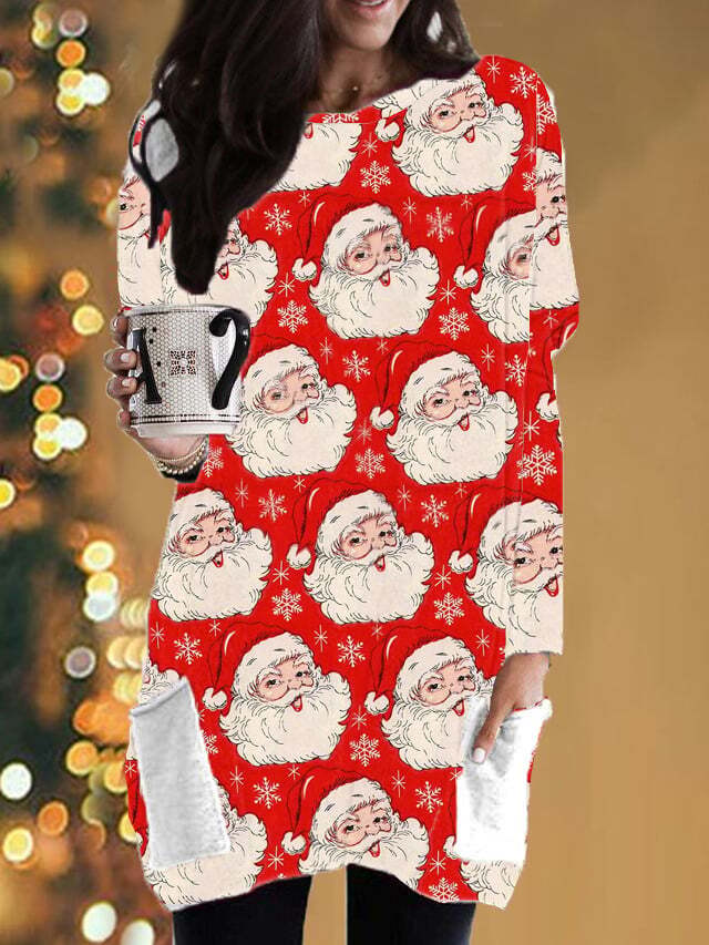 Women's Christmas Santa Claus Print Long Sleeve T-Shirt