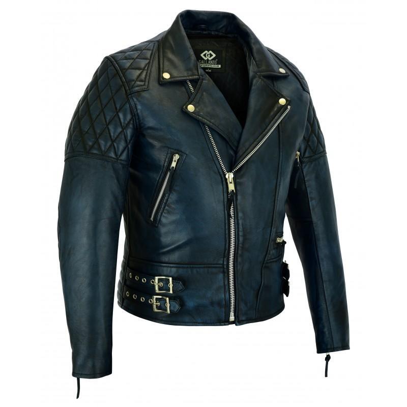 2 Toned Black & Blue Diamond Motorcycle Biker Soft Leather Jacket