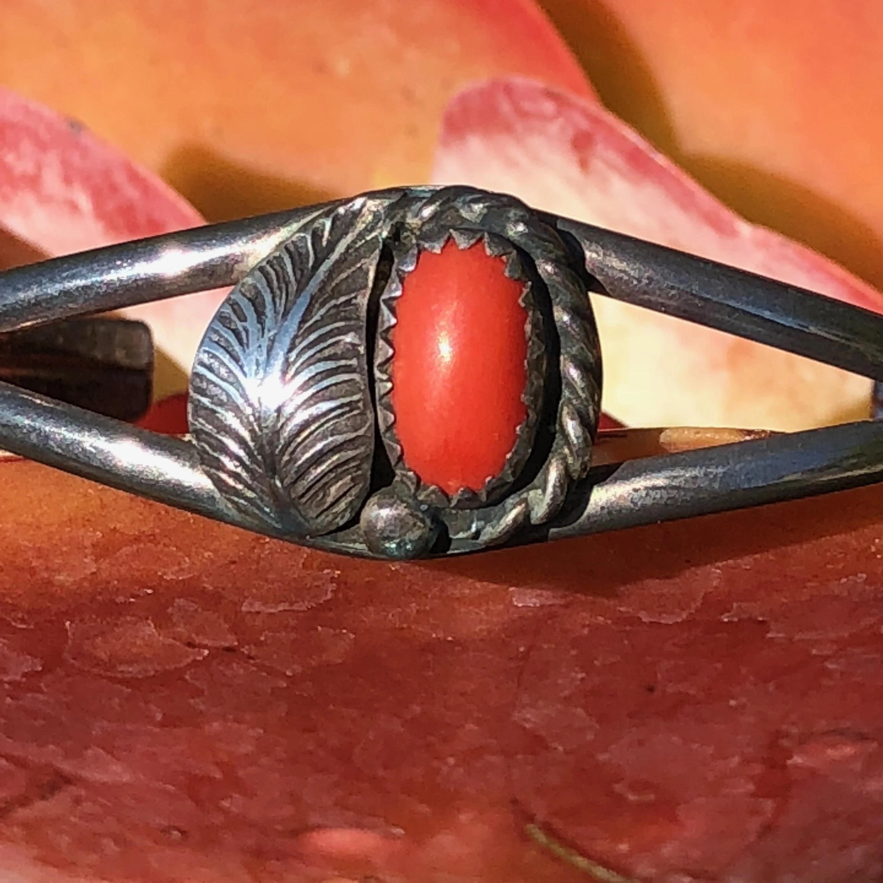 Southwestern Red Coral cuff in Sterling Silver