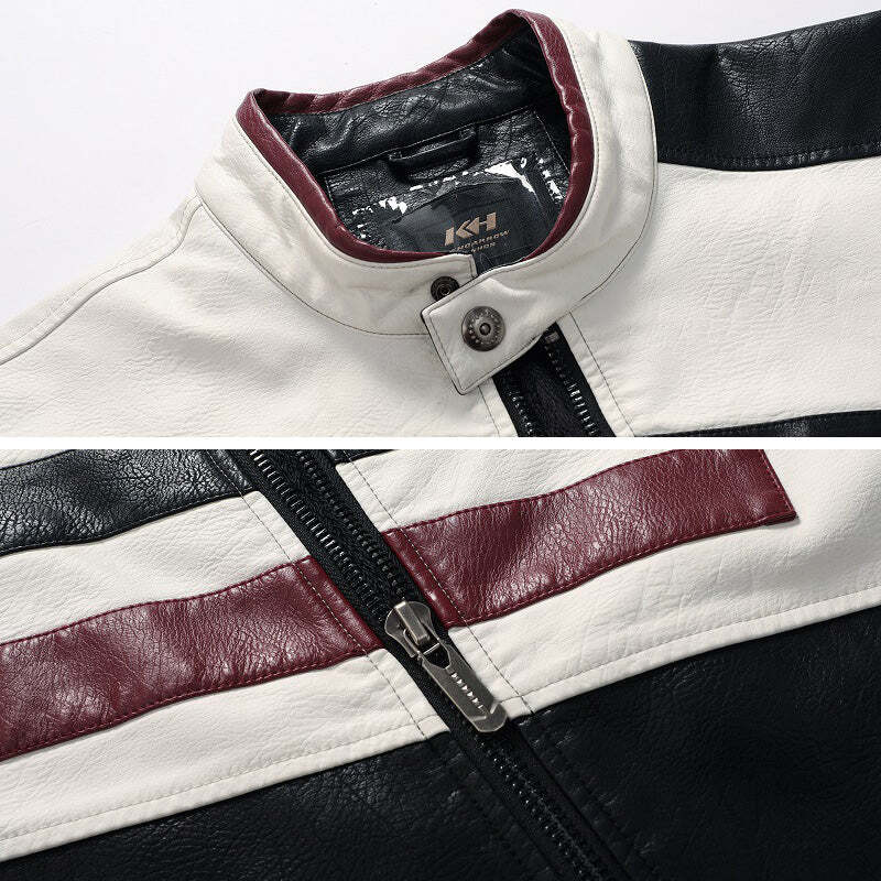 Casual Stand Collar Stitching Men's Leather Jacket