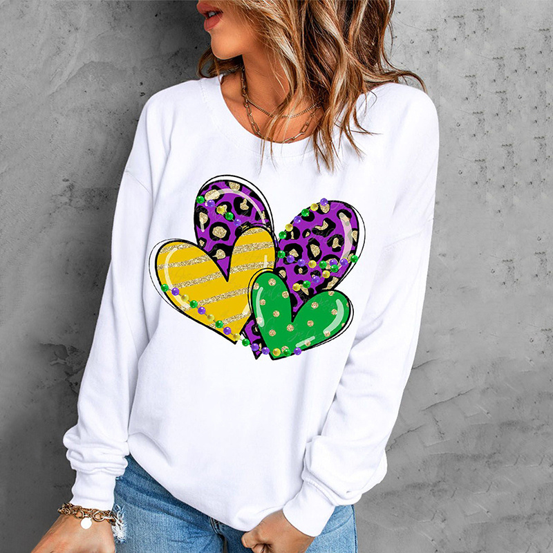 [CLEARANCE SALE]Mardi Gras Solid Heart-Shaped Round Neck Sweatshirt