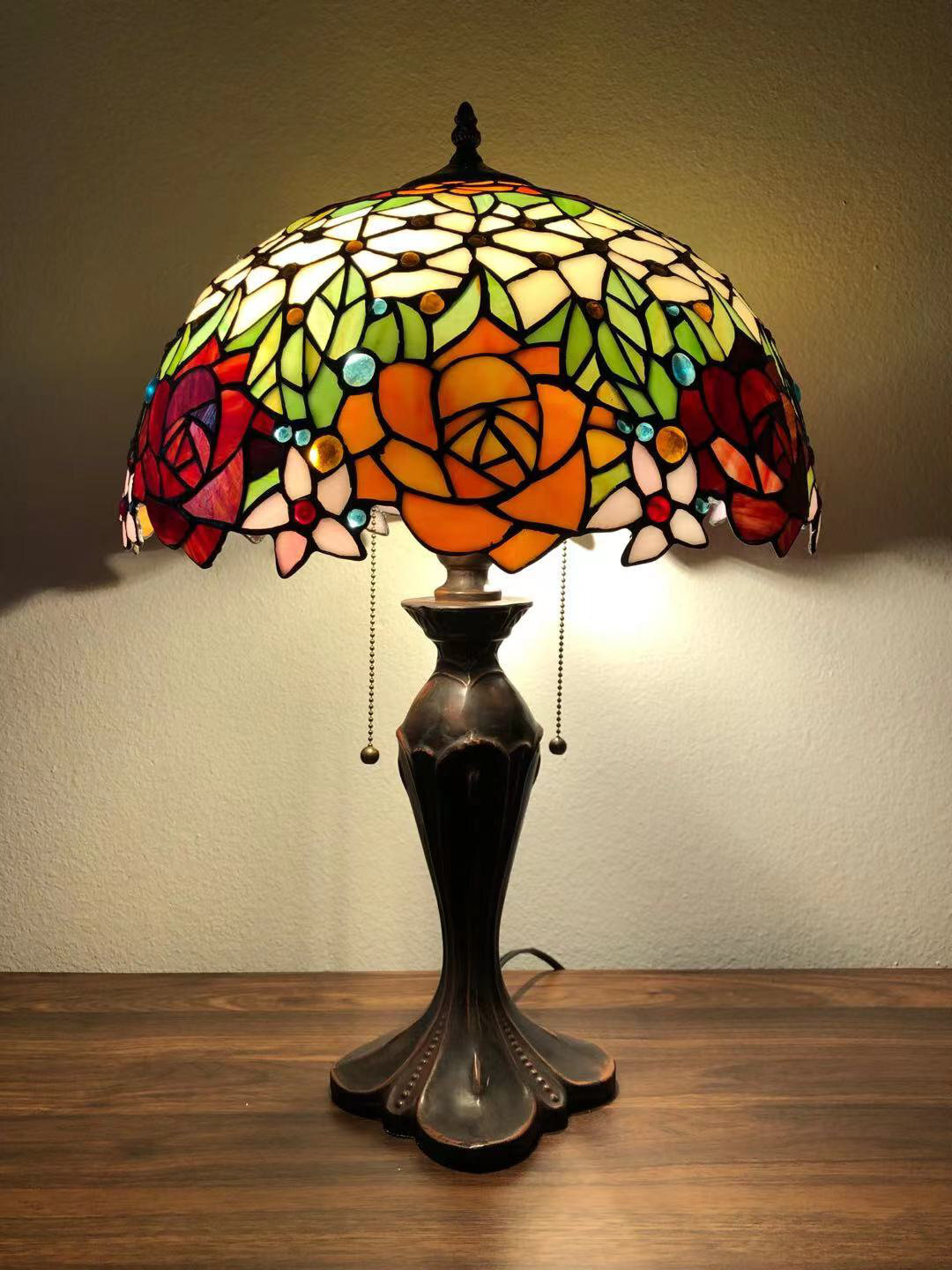 Tiffany Style Table Lamp Rose Blue H24*W16 Inch
