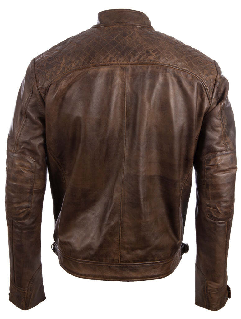 Men's  Leather Crosshatch Shoulder Detail Fashion Jacket (44T9) - Nevada Brown