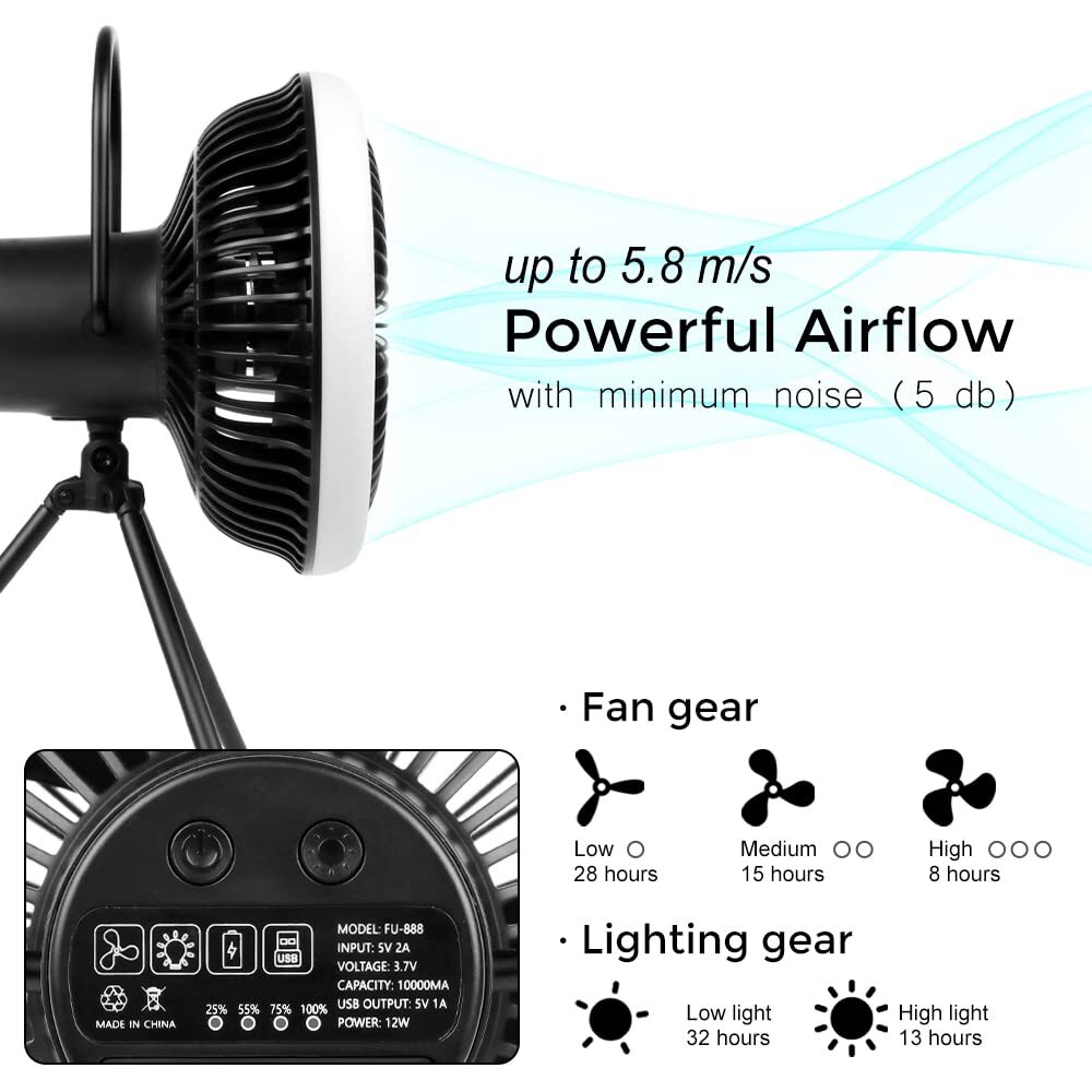 Camping Fan , Tent Fans for camping with lights