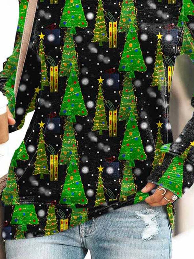 Christmas Tree Snowing Print Sweatshirt