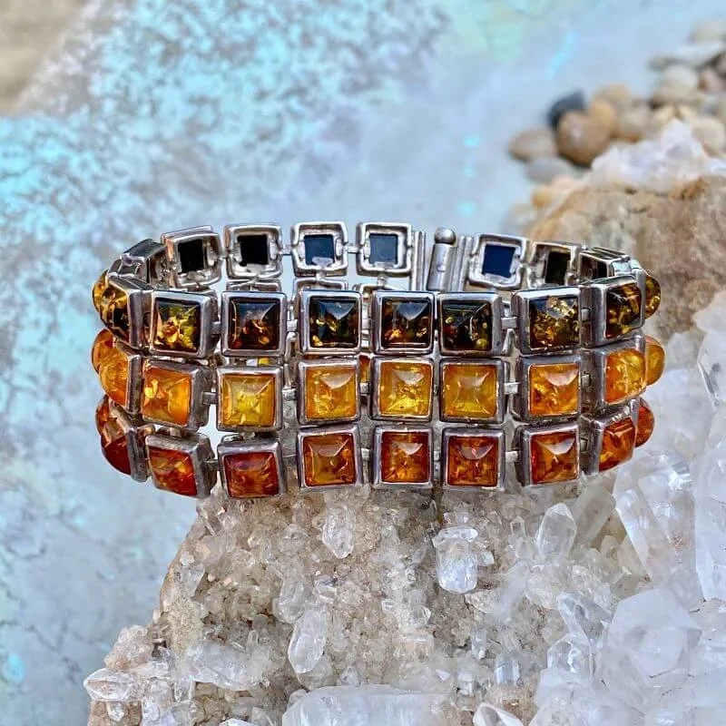 Baltic Amber Panel Bracelet in Sterling Silver