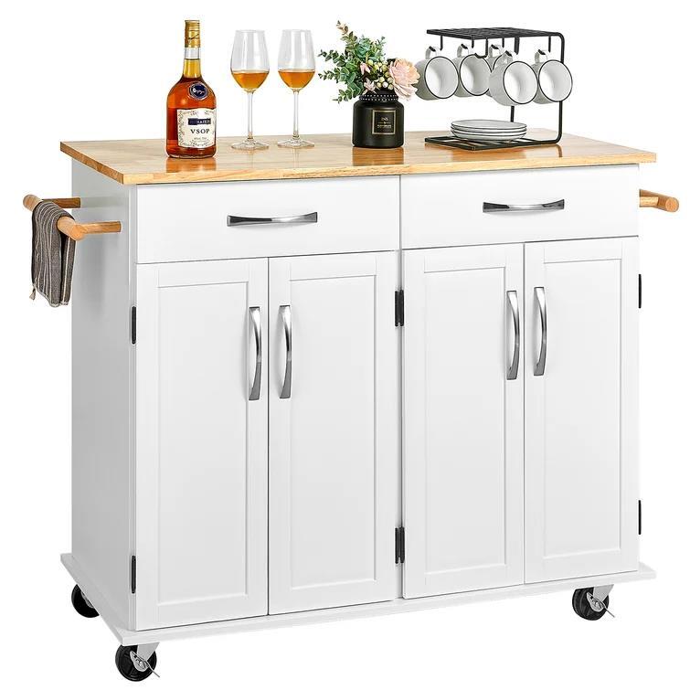 45.8'' Wide Rolling Kitchen Island with Solid Wood Top